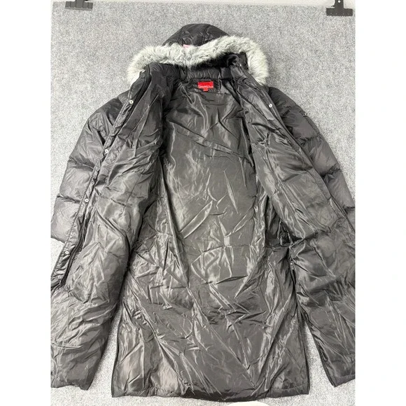 VTG Southpole Women's Black Puffer Coat Full Length Faux Fur Hooded Jacket XXL